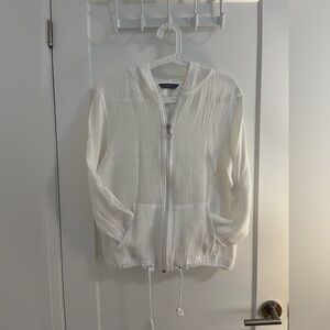 White Cotton Mesh Zip Up Hoodie